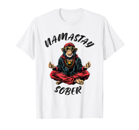 Namastay Sober Monkey Funny Sobriety Narcotics Anonymous T-Shirt