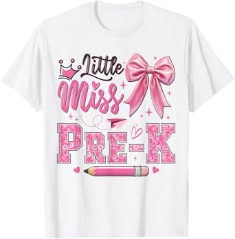 Little Miss Pre-K Back To School First Day of Preschool Girl T-Shirt