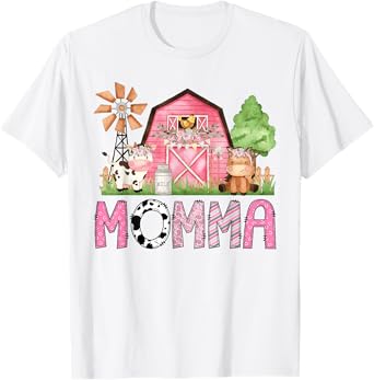 Momma Pink Farm Animal Birthday Kids Matching Family T-Shirt