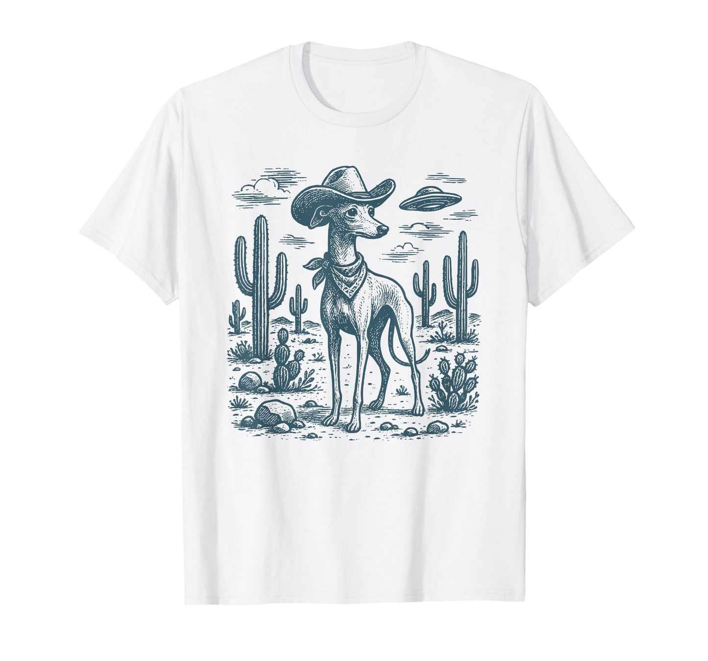 Vintage Italian Greyhound Cowboy UFO Whippet Iggy Sighthound T-Shirt