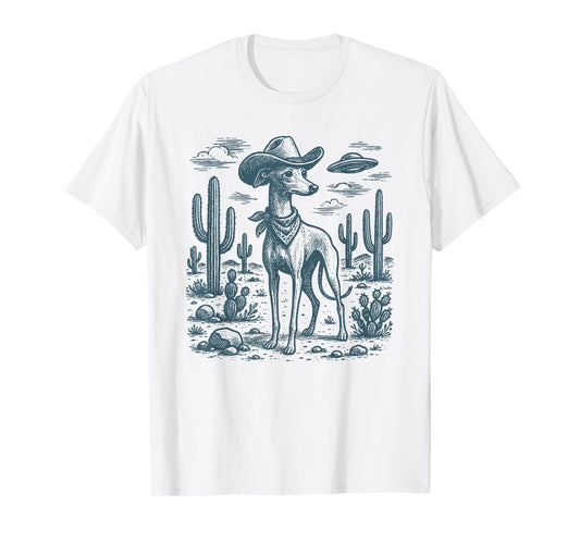 Vintage Italian Greyhound Cowboy UFO Whippet Iggy Sighthound T-Shirt