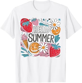 Hello Summer Strawberry Lemon Summer Vacation Hawaii Beach T-Shirt