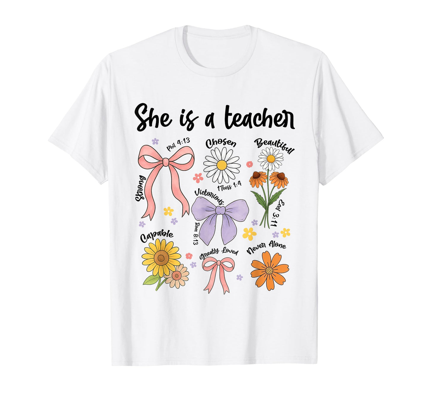 She is A Teacher Christian Floral Coquette Bow Teaching Life T-Shirt