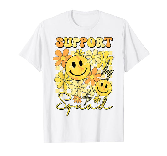 Support Squad Childhood Cancer Smile Face Gold Ribbon Kids T-Shirt
