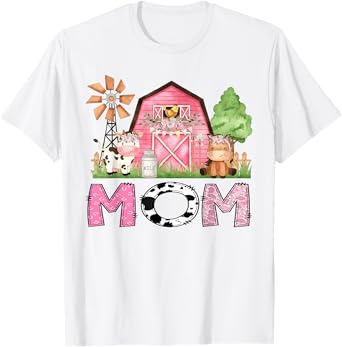 Mom Pink Farm Animal Birthday Kids Matching Family T-Shirt