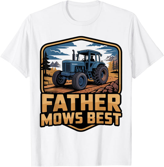 Father Mows Best Lawn Tractor Retro Vintage Sunset Men Women T-Shirt