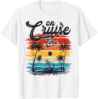 On Cruise Time Coconut Tree Graphic Summer Vacation Cruising T-Shirt