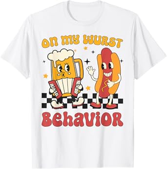 Oktoberfest On My Wurst Behavior Funny Sausage Beer German T-Shirt