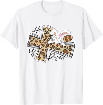 Happy Easter Shirt He Is Risen Jesus Cross Cute Easter Bunny T-Shirt