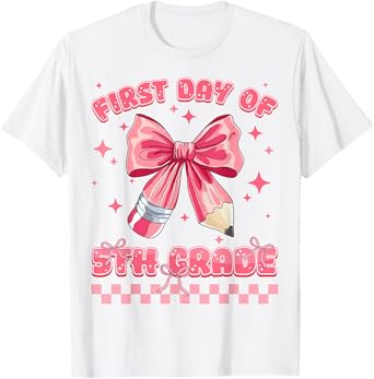 First Day Of 5th Grade Coquette Back To School Girls Kids T-Shirt