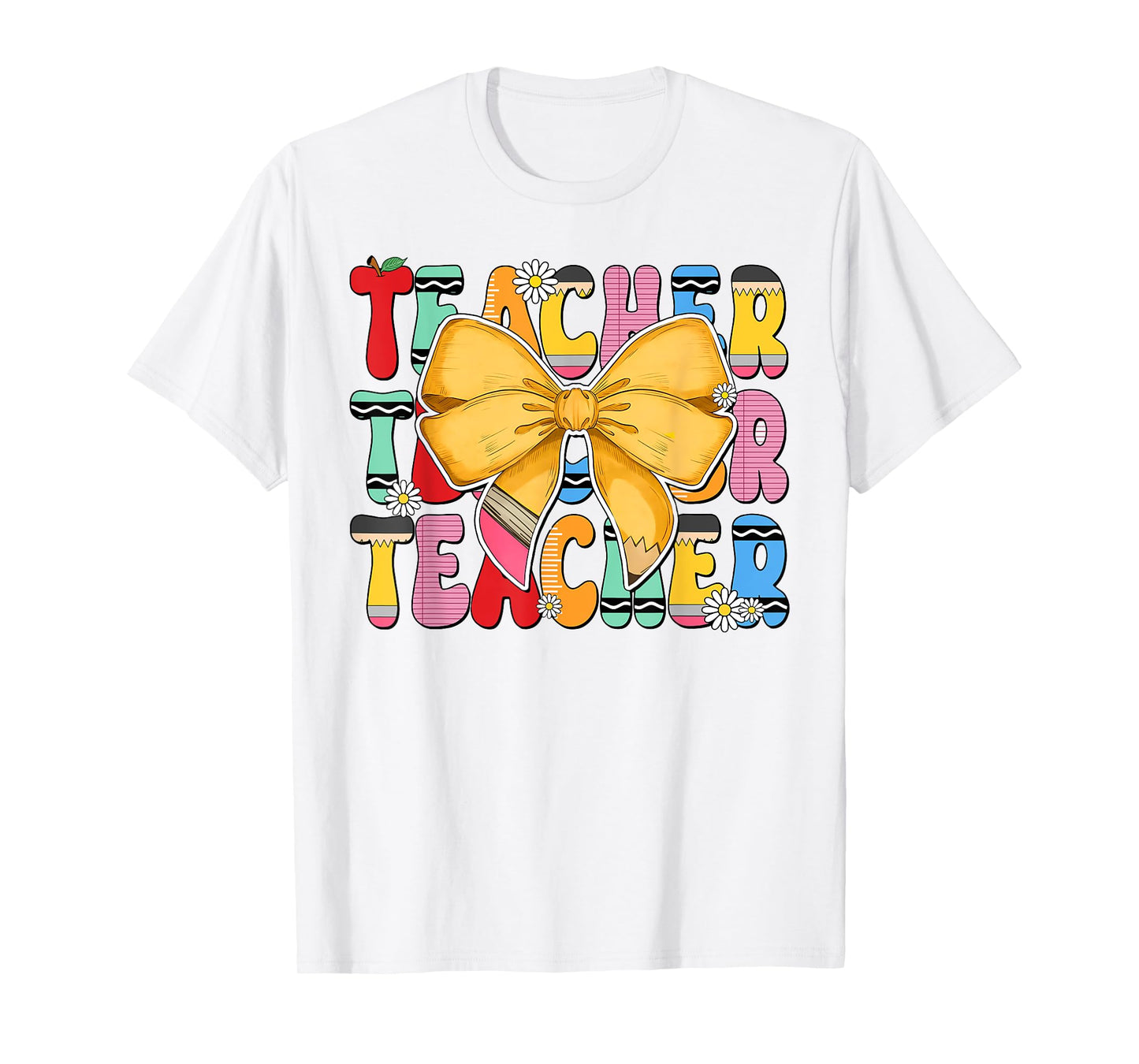 Teacher Pencil Coquette Bow Funny Back To School Teacher Men Women T-Shirt