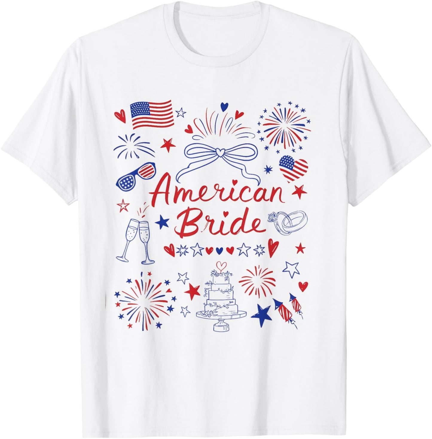Vintage Funny American Bride 4th Of July Wedding Engagement T-shirt