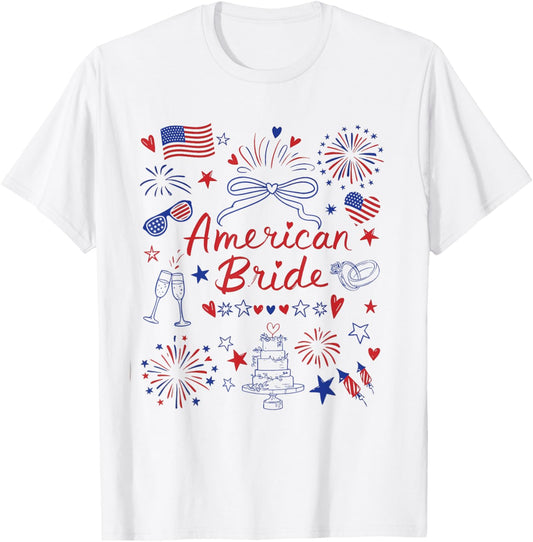 Vintage Funny American Bride 4th Of July Wedding Engagement T-shirt