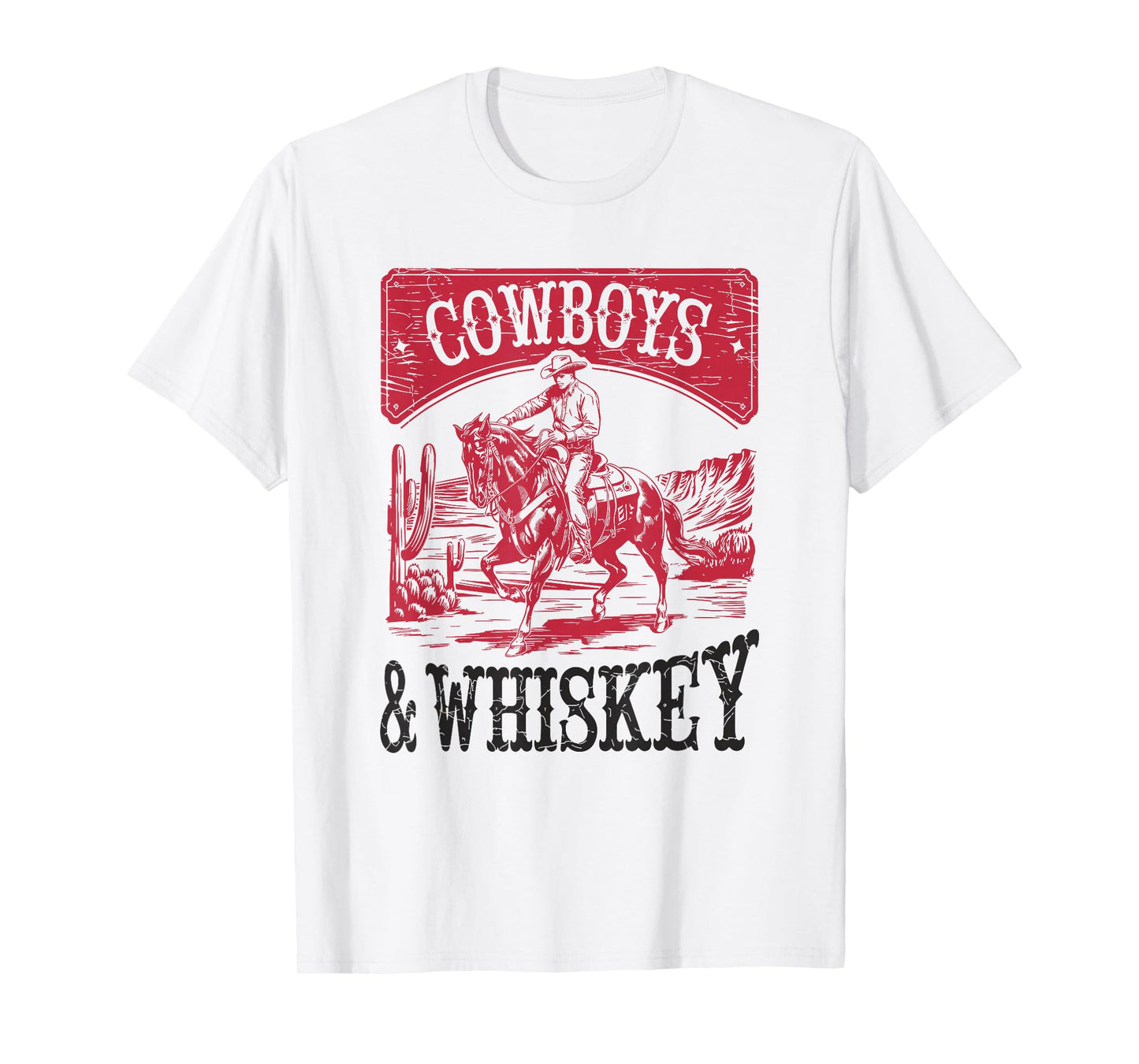 Cowboys & Whiskey, Vintage Bronc Rider Cowgirl T-Shirt