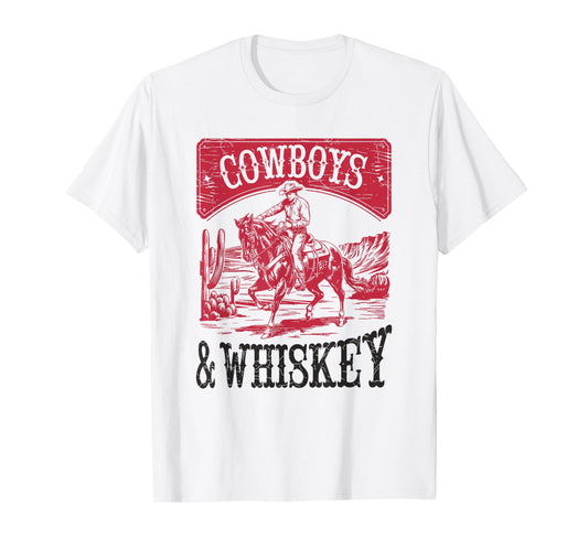 Cowboys & Whiskey, Vintage Bronc Rider Cowgirl T-Shirt