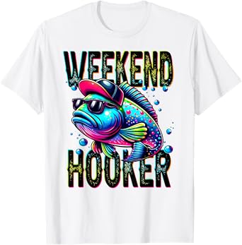 Retro Colorful Weekend Hooker Funny Fishing T-Shirt