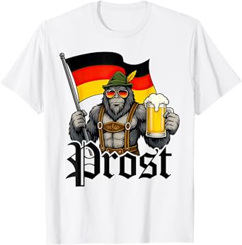 Prost Bigfoot Drinking Beer Lederhosen German Oktoberfest T-Shirt