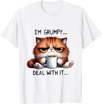 funny cat i'm grumpy deal with it T-Shirt for Men Women Kids