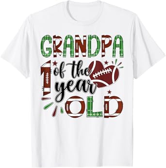 Grandpa Of The 1 Year Old Football 1St Year Down Birthday T-Shirt