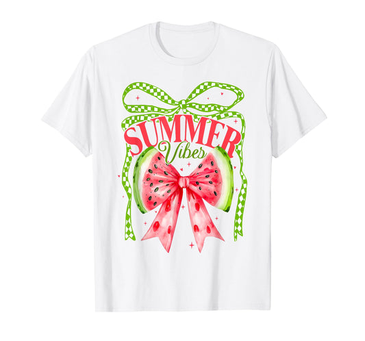 Summer Vibes Coquette Watermelon Bow Hello Summer Beach Girl T-Shirt