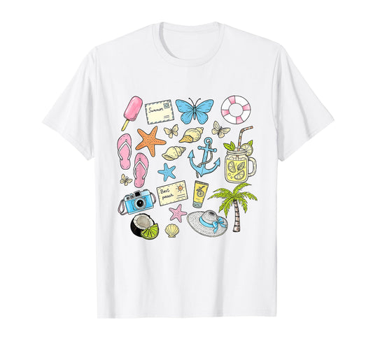 Coastal Aesthetic Beach Trip Starfish Seashell Summer Vibes T-Shirt