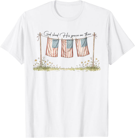 God Shed His Grace On Thee Christian 4th Of July Usa Flag T-shirt