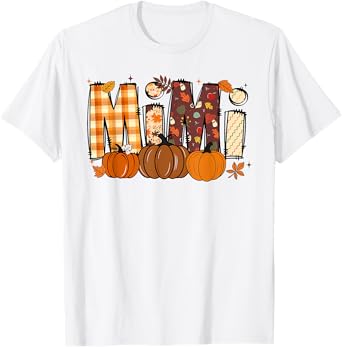 Retro Mimi Pumpkin Fall Leaves Grandma Fall Thanksgiving T-Shirt