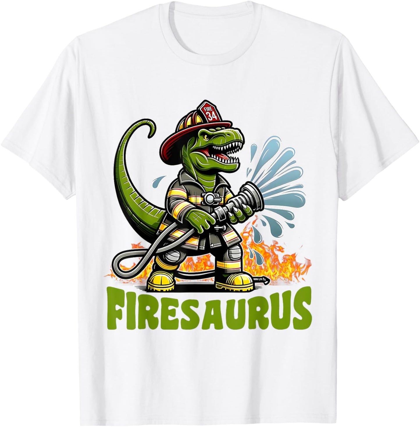 Firesaurus Firefighter Dinosaur Retro Fun Design Tee by TeeBrew