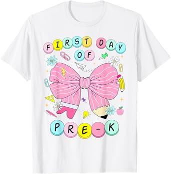 First Day Of Pre-K Girls Coquette Bow Back To School Kids T-Shirt