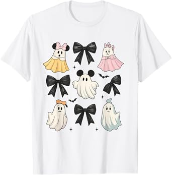 Cute Halloween Ghosts with Bows and Ears Design T-Shirt