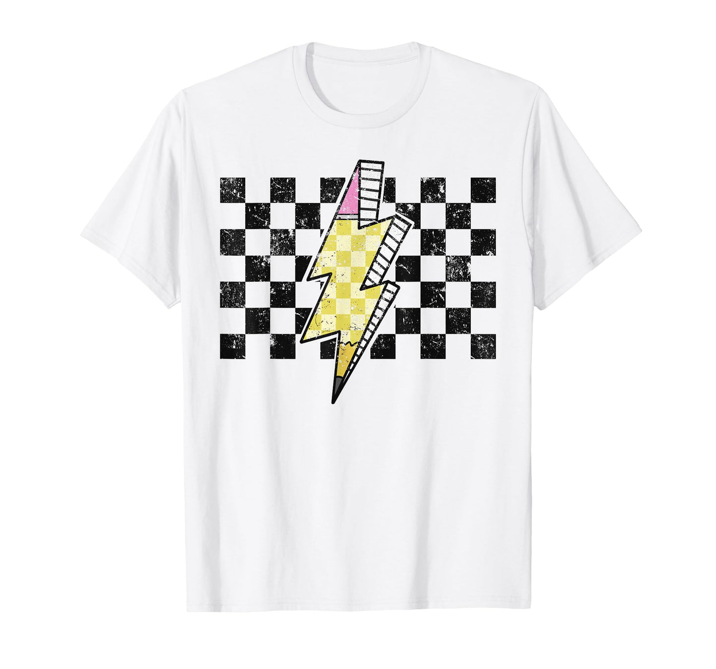 Retro Black And White Checkered Pattern Pencil T-Shirt
