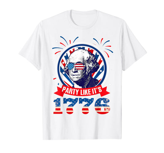 Funny Party Like It Is 1776 4th of July George Washington T-Shirt for Women Men