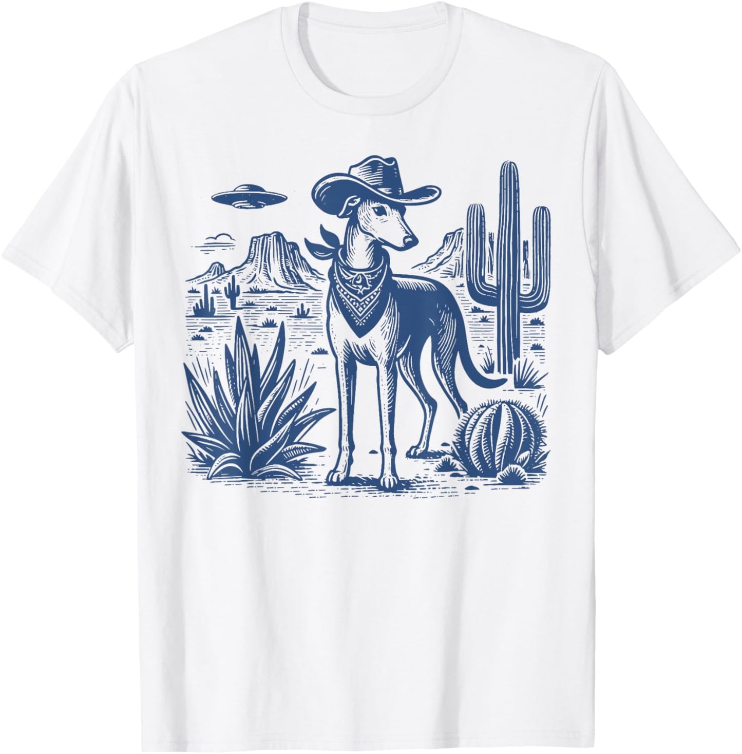 UFO Greyhound Western Alien Vintage 90s Whippet Cowboy Dog T-Shirt
