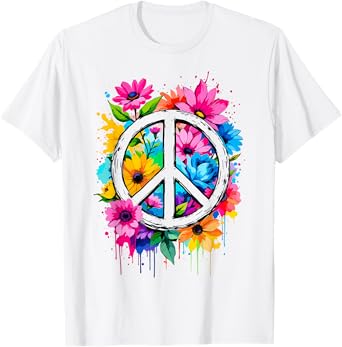Love Peace Flower Power, Peace Sign, 70s 60s, Women Hippie T-Shirt