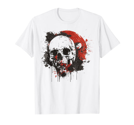 Skull Blood Red Moon Black Gothic Raven Grunge Graphic Art T-Shirt