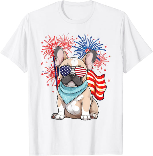 French Bulldog American Flag Frenchie Patriotic 4th of July T-Shirt