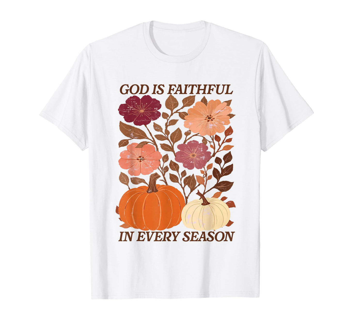 God is Faithful in Every Season Boho Floral Fall Christian T-Shirt