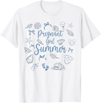 Pregnant Girl Summer Pregnancy Announcement Beach Seashell T-Shirt