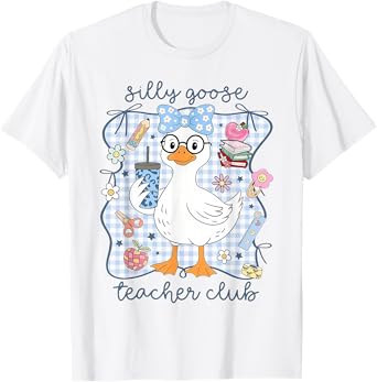 Cute Goose Teacher Club Coquette Bow Pencil Back to School T-Shirt