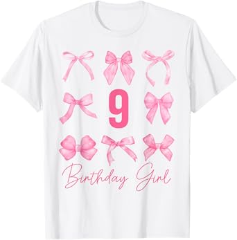 It's My 9th Birthday Coquette Bow Party 9 Year Old Girl T-Shirt