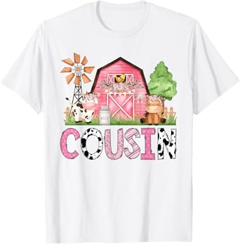 Cousin Pink Farm Animal Birthday Kids Matching Family T-Shirt