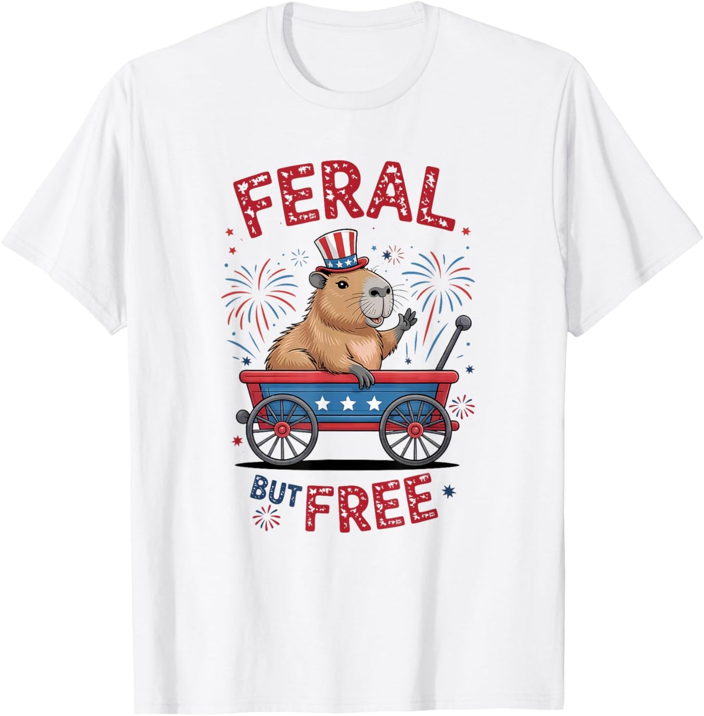 Feral But Free Patriotic Capybara Funny 4th Of July Usa Flag T-shirt