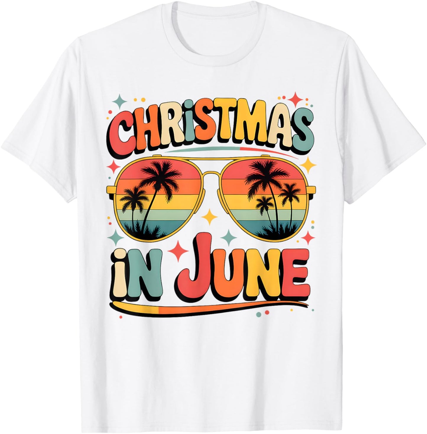 Christmas In June Sunglasses Retro Summer Vacation Xmas T-Shirt