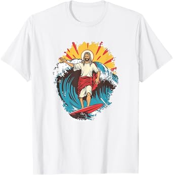 Jesus Surfing Beach Jesus Funny Christian Meme Surf Humor T-Shirt