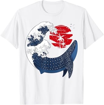 Large Shark Whale Japanese Wave T-Shirt