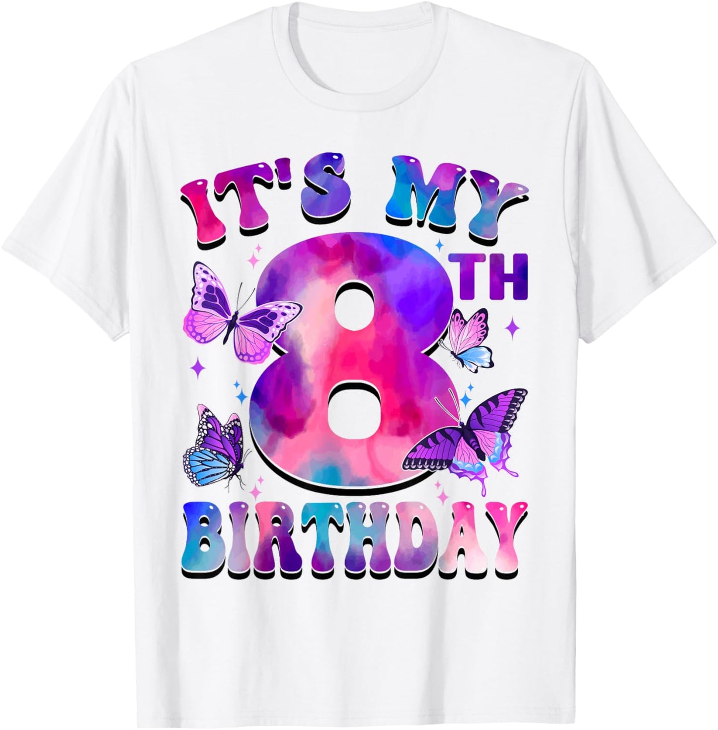 It's My 8th Birthday Butterfly Theme 8 Year Old Party Girl T-Shirt
