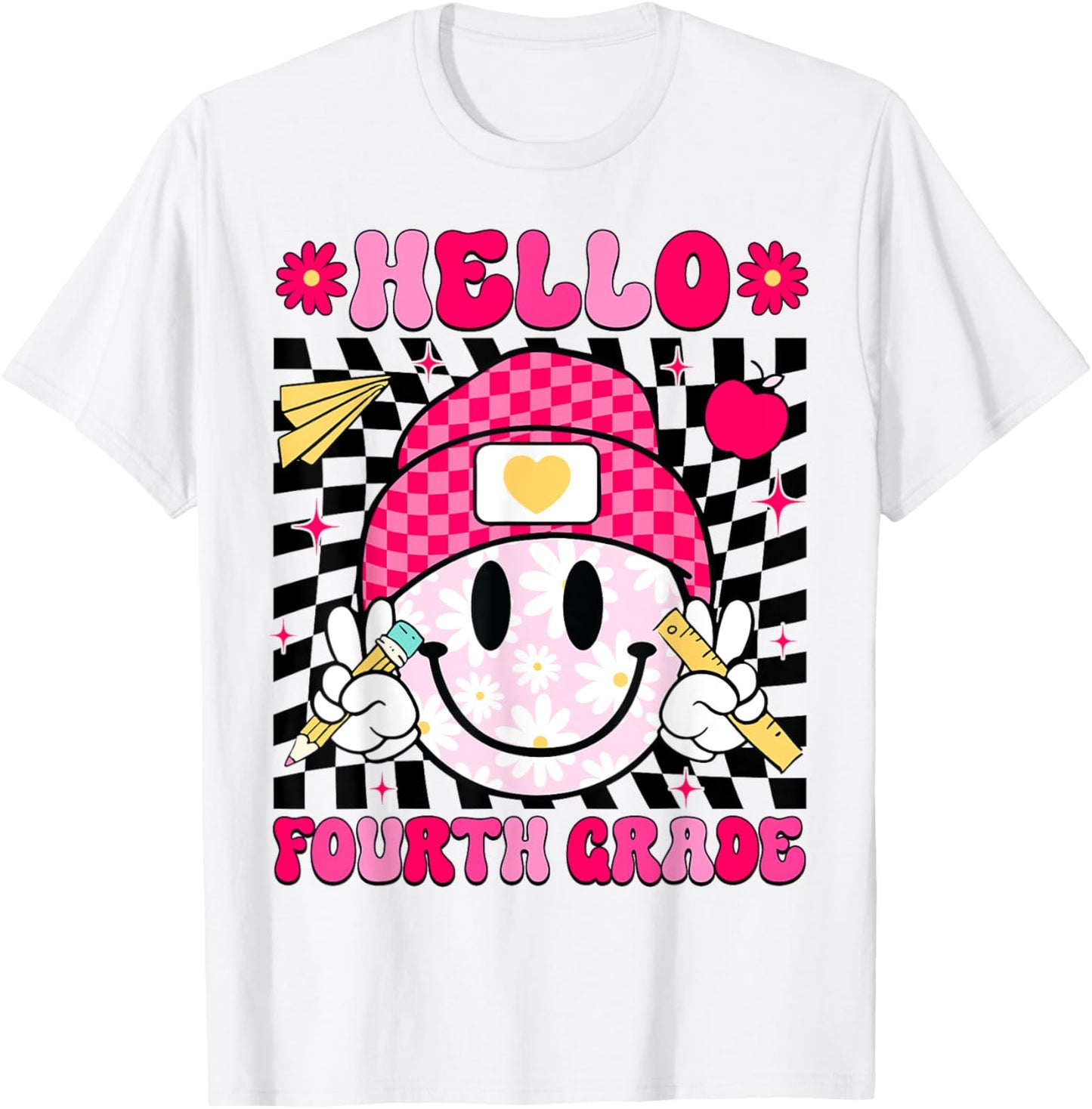 Hello Fourth Grade Smile Face 4th Grade Back To School T-shirt by TeeBrew