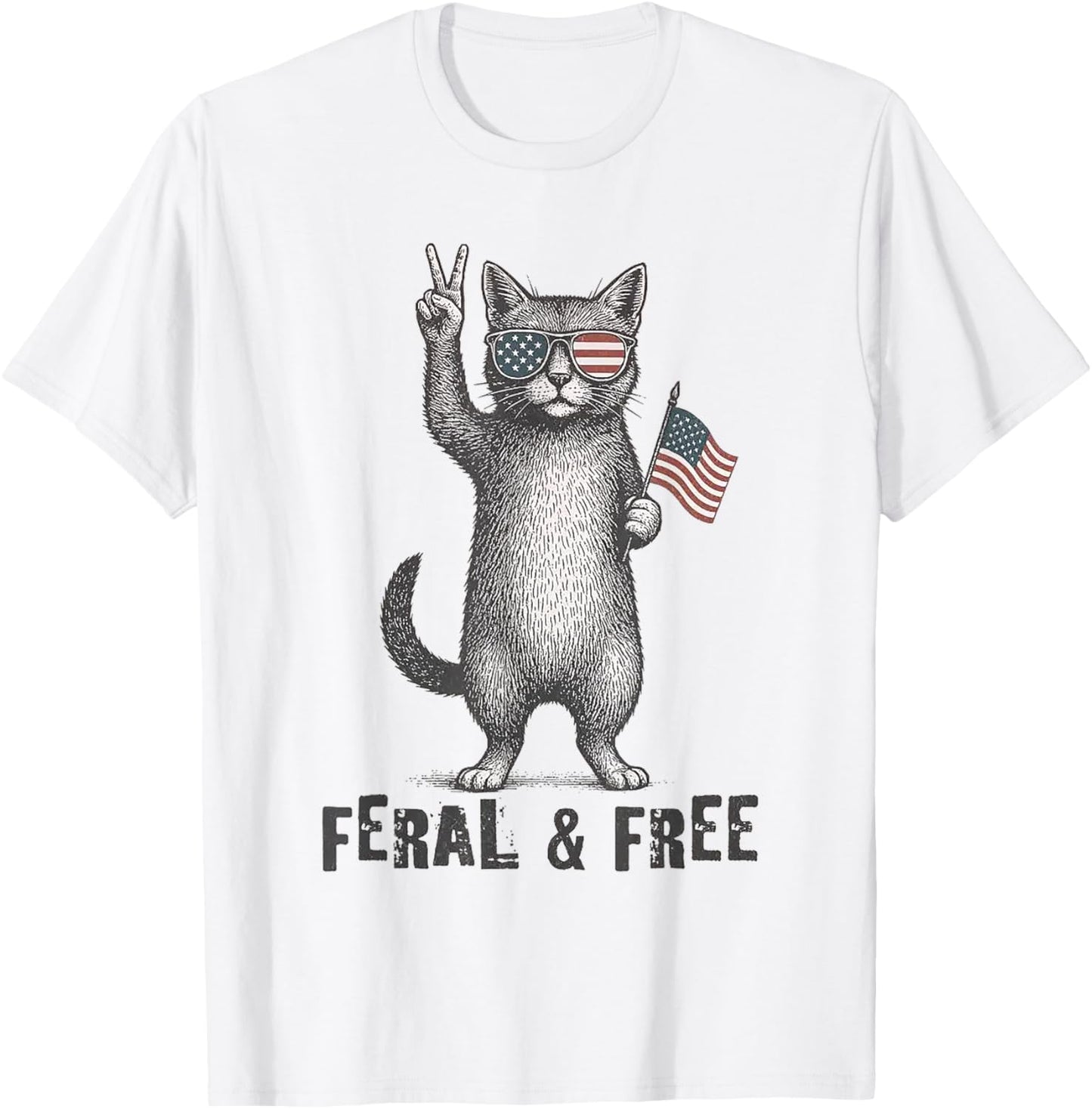 Feral & Free Cat Funny 4th of July T-Shirt
