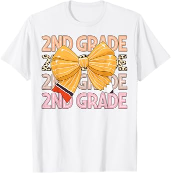 2nd Grade Teacher Pencil Coquette Bow Back To School T-Shirt for Men Women Girls Kids