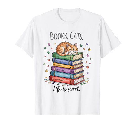 Funny Cats Books Lover Men Women T-Shirt
